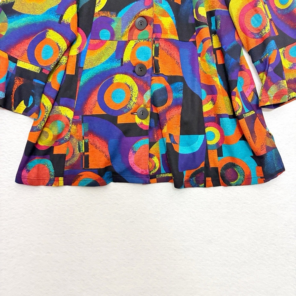Ali Miles Tunic Sz 1X Button Down Wearable Art Lagenlook Pop Art Eclectic Top - Picture 6 of 8